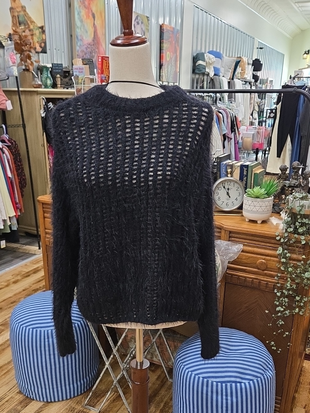Universal Thread Black Fuzzy Open-Weave Sweater